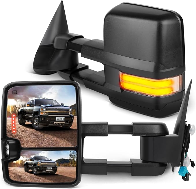 SCITOO for Chevy for GMC Towing Mirrors with Dynamic Running Lights Black Rear View Mirrors for Silverado for Sierra 2003-2006 (07 Classic) with Reverse Lights Arrow Turn Signal Power Control Heated