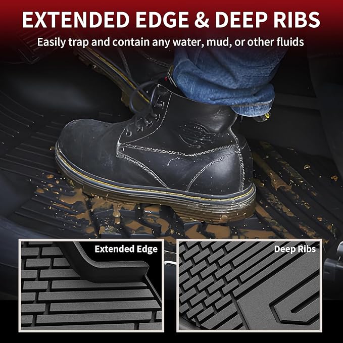 LASFIT Front Floor Mats 2019-2026 for Chevrolet Silverado/GMC Sierra 1500, 2020-2026 Chevy Silverado/GMC Sierra 2500HD 3500HD, Crew Cab/Double Cab, All Weather TPE Floor Liners, 1st Row Only