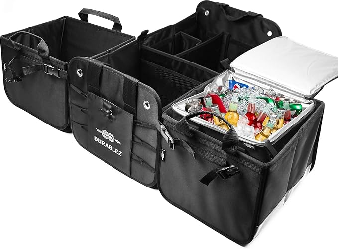 XXL+Cooler Car Trunk Organizer for SUV - Trunk Storage - Modular Configurable Detachable Collapsible - Minivan Truck Sedan Van, Black