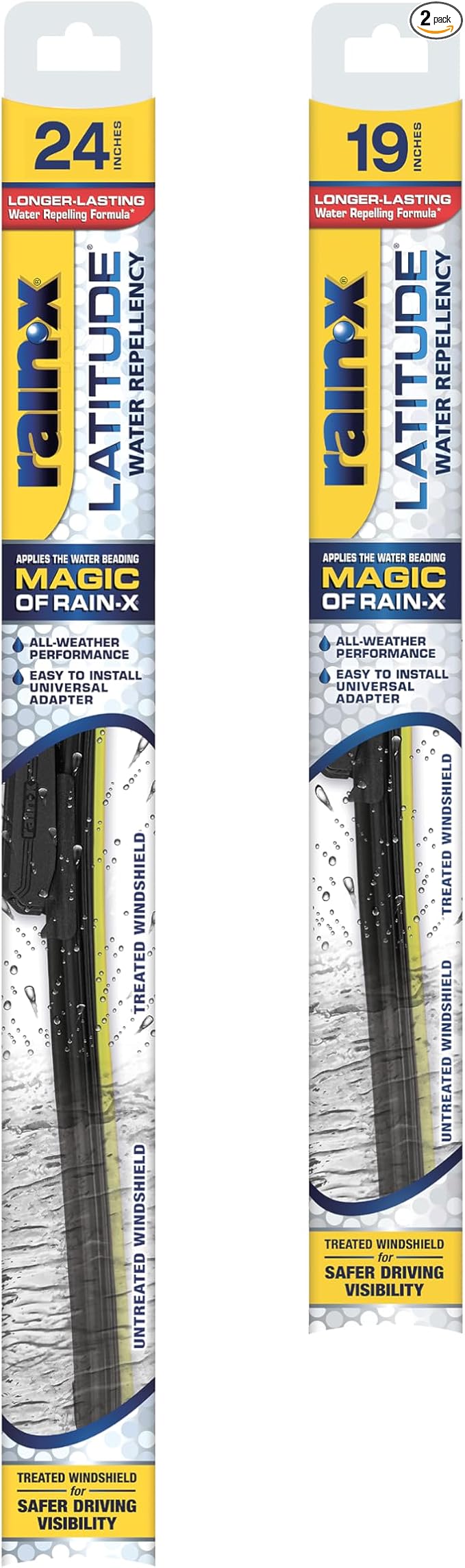 Rain-X 810160 Latitude 2-In-1 Water Repellent Wiper Blades, 24" and 19" Windshield Wipers (Pack Of 2), Automotive Replacement Windshield Wiper Blades With Patented Rain-X Water Repellency Formula