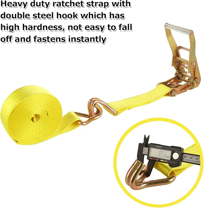 4 Pack 2 Inch Ratchet Straps Heavy Duty 20ft Tie Down Straps Ratchet with Double J Hook, 10000 LBS Break Strength, Cargo Ratchet Straps for Moving, Truck, Trailers, Motorcycles, Kayaks, Car Roof