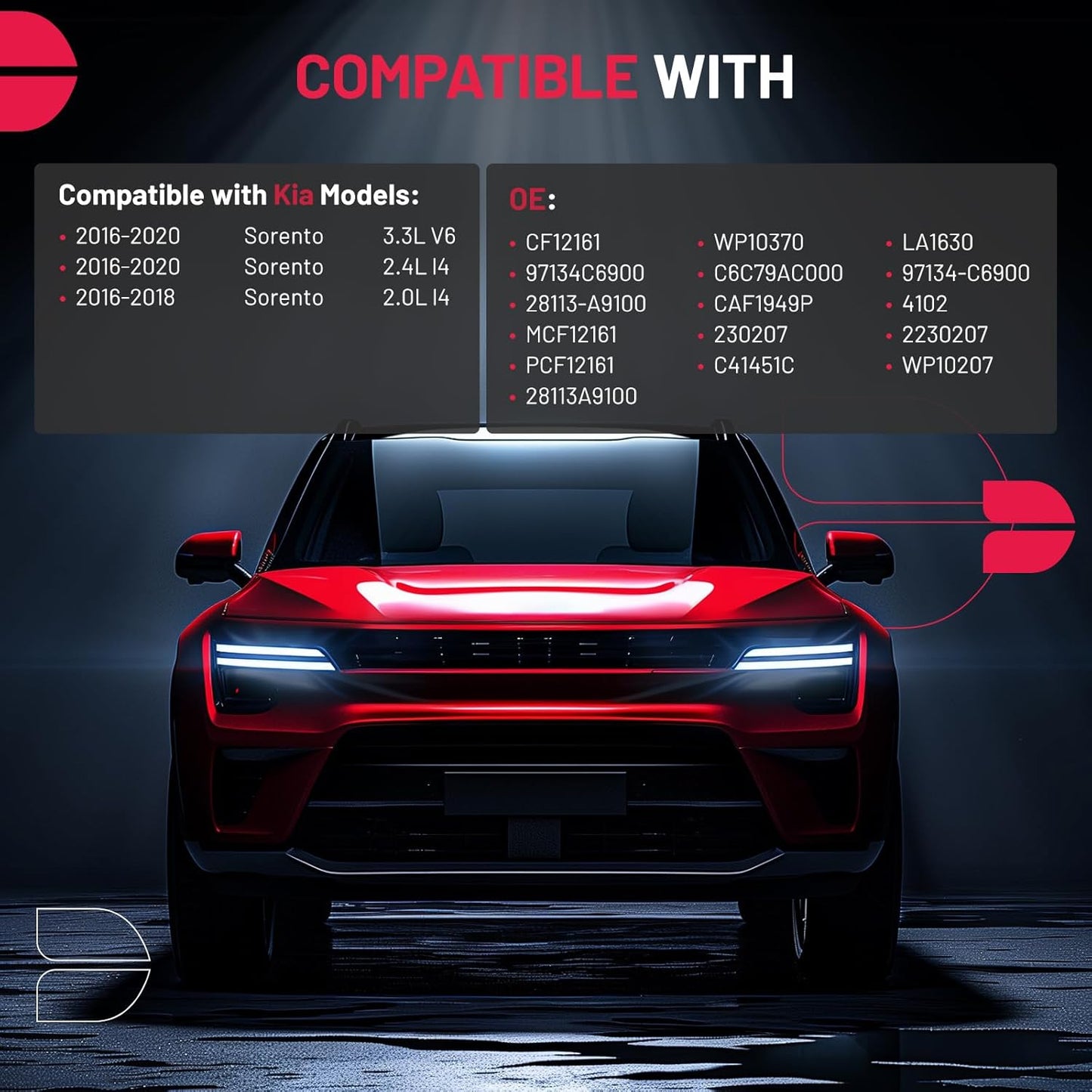 BDFHYK CF12161 Cabin Air Filter with Activated Carbon Compatible with Kia 2016-2020 Sorento 3.3L V6/ 2.4L l4, 2016-2018 Sorento 2.0L l4, Replace# CAF1949P, WP10370, LA1630, 97134C6900