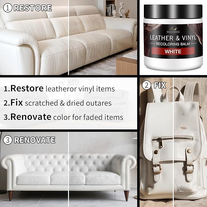 Leather Recoloring Balm with 100ml Mink Oil, White Leather Repair Kit and Scratch Remover for Furniture, Car Seats, Sofas, Dye & Restorer for Couches, Vinyl, PU, Faux