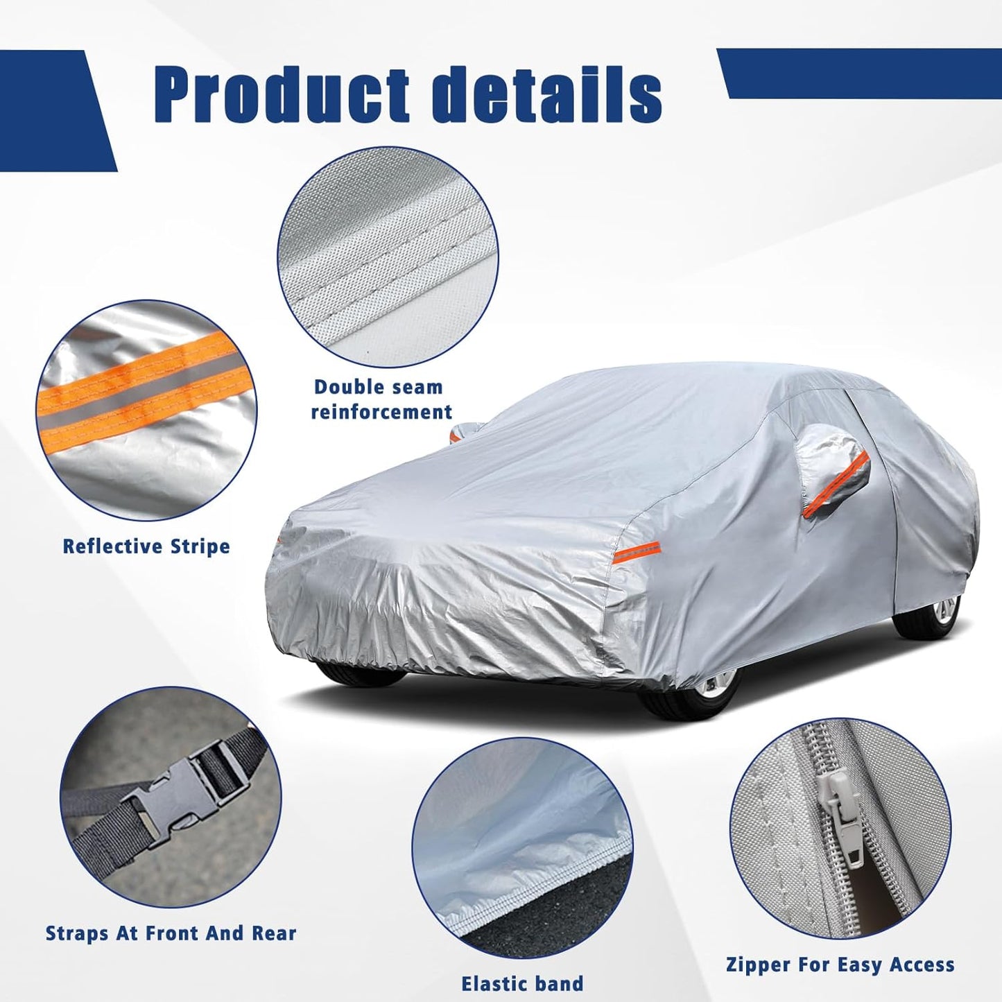 Kayme 6 Layers Car Cover Custom Fit for Hyundai Elantra (2006-2025) Waterproof All Weather for Automobiles, Outdoor Full Cover Rain Sun UV Protection.Silver