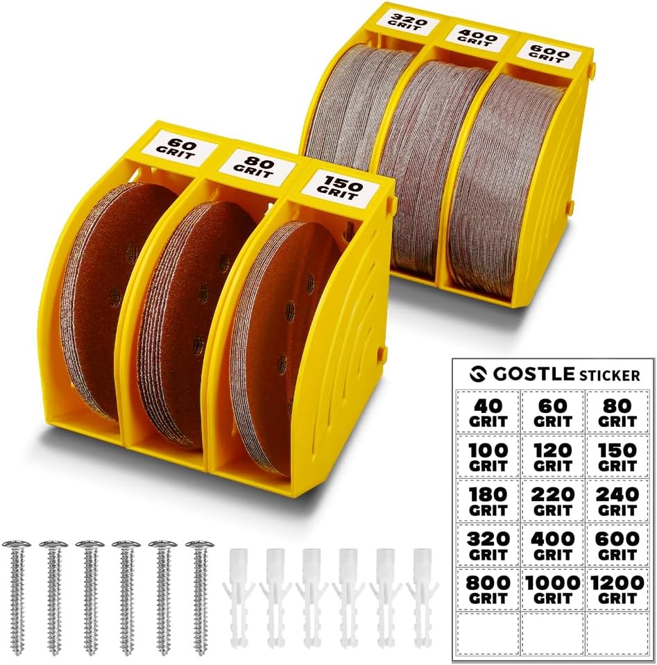 5 Inch Professional Sanding Discs Storage Bins - 6 Bins Set for Efficient Organization, Offset Snap-On Connection, Grit Classification, Space-Saving Design and Versatile Application, Yellow