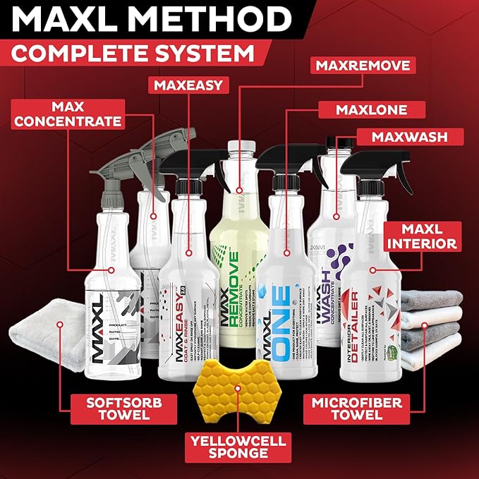 MAXL® Method Complete 9 Premium Auto Detailing Solution Bundle - All-in-One Car Detailing Kit for Deep Clean, Paint Protection, Instant Gloss, Spot-Free Drying, and Easy Rinse-Off Application
