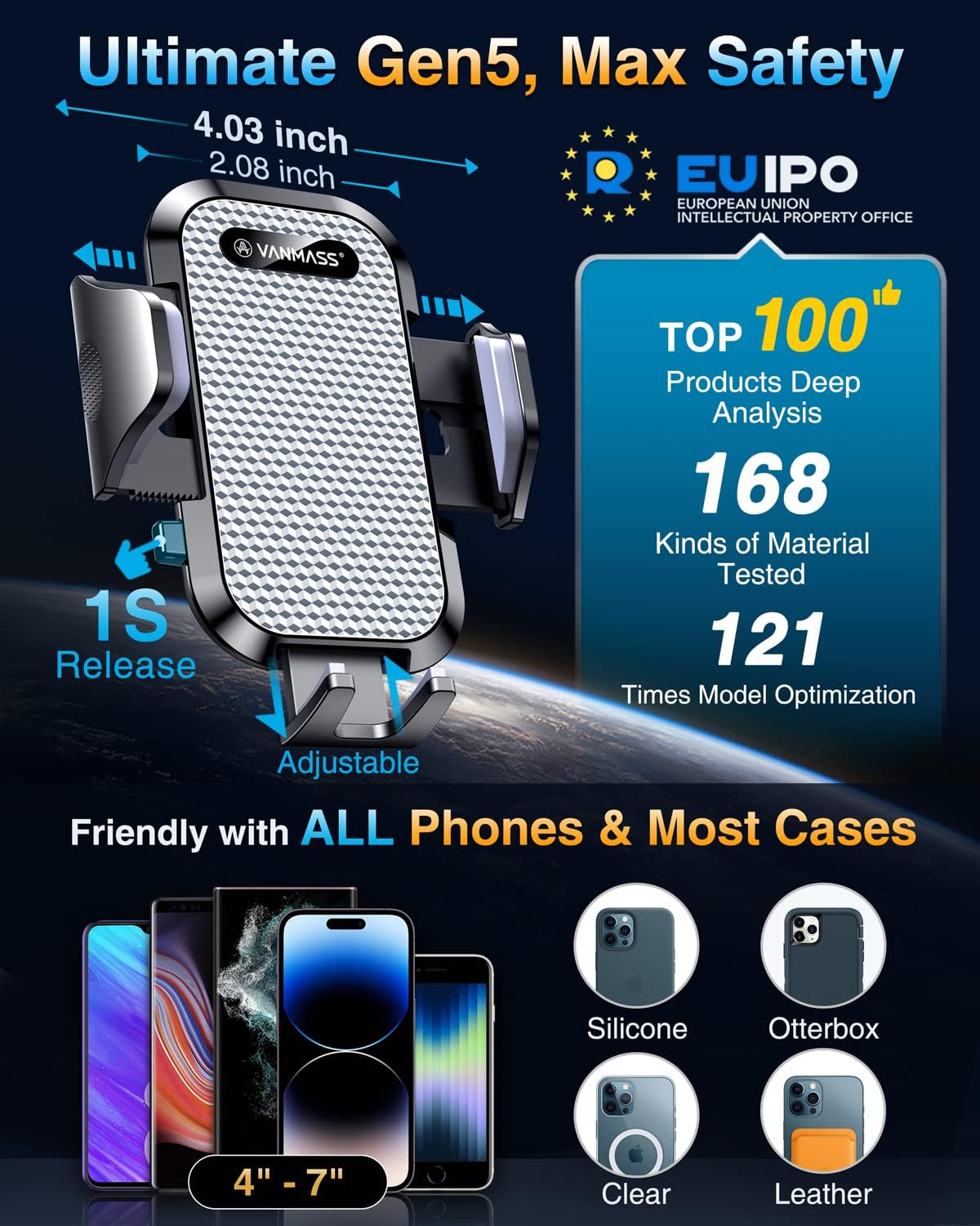 VANMASS [True Military-Grade] Car Phone Holder [Best Suction & Clip] Cell Phone Mount for Dashboard Windshield Vent Truck Cradle Dash Stand for iPhone 15 Pro Max 14 13 12 Android, White