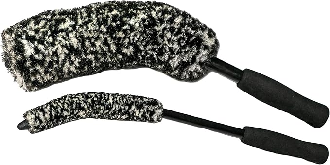 ExoForma Bendable Brush Set - Unique Adjustable 2-Piece Wheel Brush Set Cleans Behind Wheels - Tough Yet Gentle Wool Fiber + No-Scratch Rubber Tip Safe for All Wheel Types - Comfy Ergonomic Grip