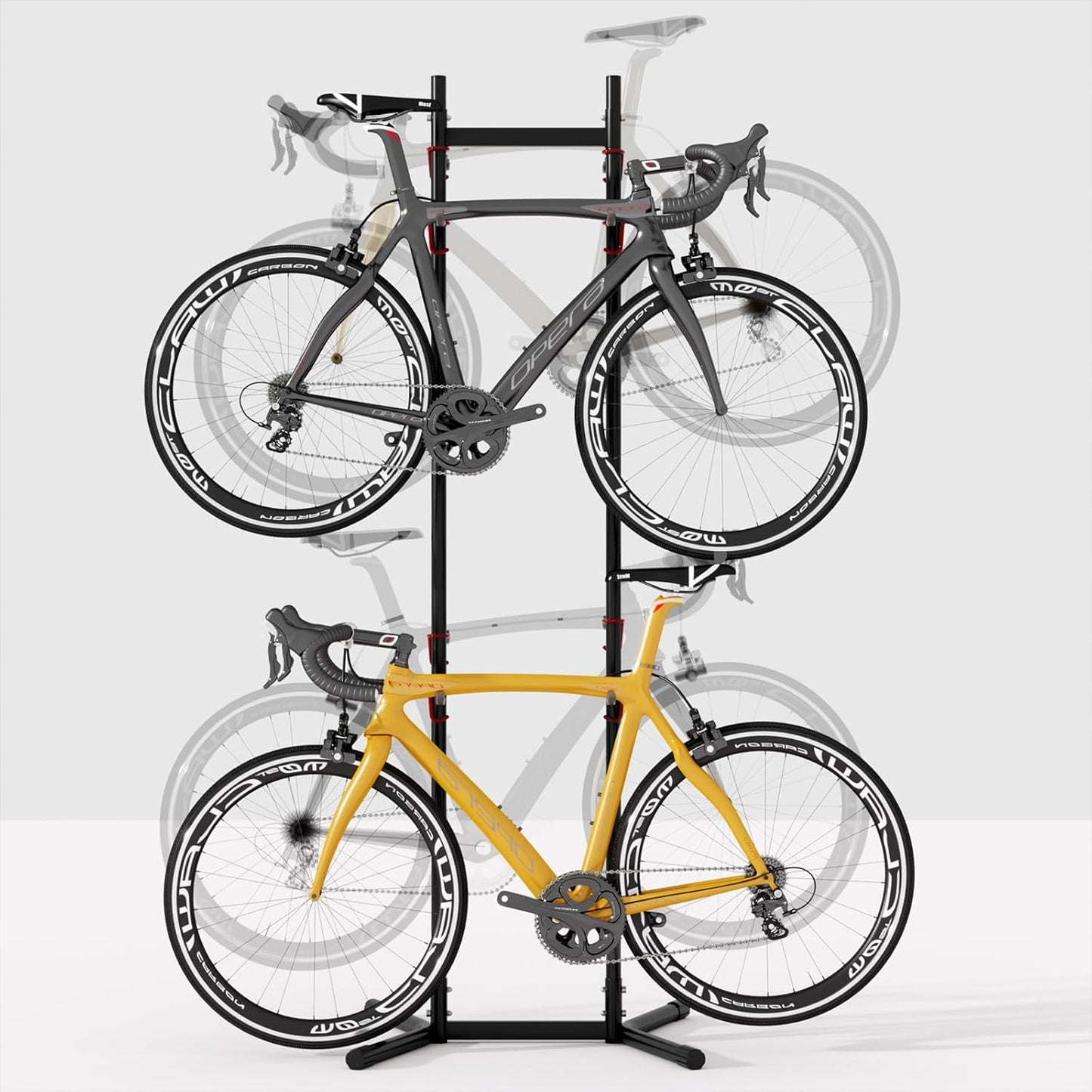 Urban Deco 2-4 Bike Storage Rack Garage Max154lbs, Freestanding Indoor Bike Rack with Adjustable Hooks, Vertical Bike Floor Stand for Road, Mountain and Hybrid Bike, Black