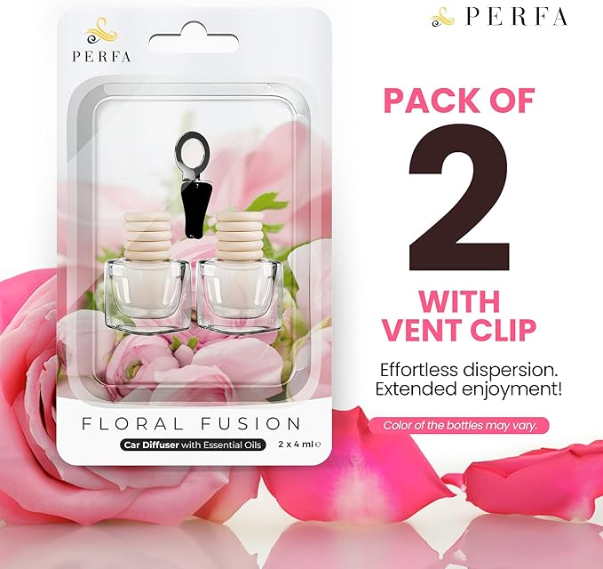 Car Air Fresheners for Women - Floral Fragrance Pack of 2 Long Lasting Car Air Freshener | Odor Eliminator Car Perfume Diffuser with Essential Oils | Automotive Air Freshener Vent Clip by Perfa
