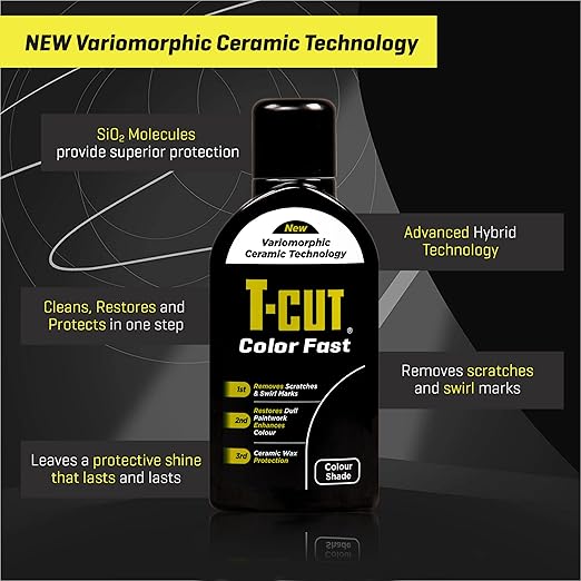 T-Cut Color Fast Black Polish, Car Scratch Remover & Paintwork Restorer, 17 fl oz – 3-in-1 Removes Scratches & Swirls, Restores Color & Protects Paint with Ceramic Wax