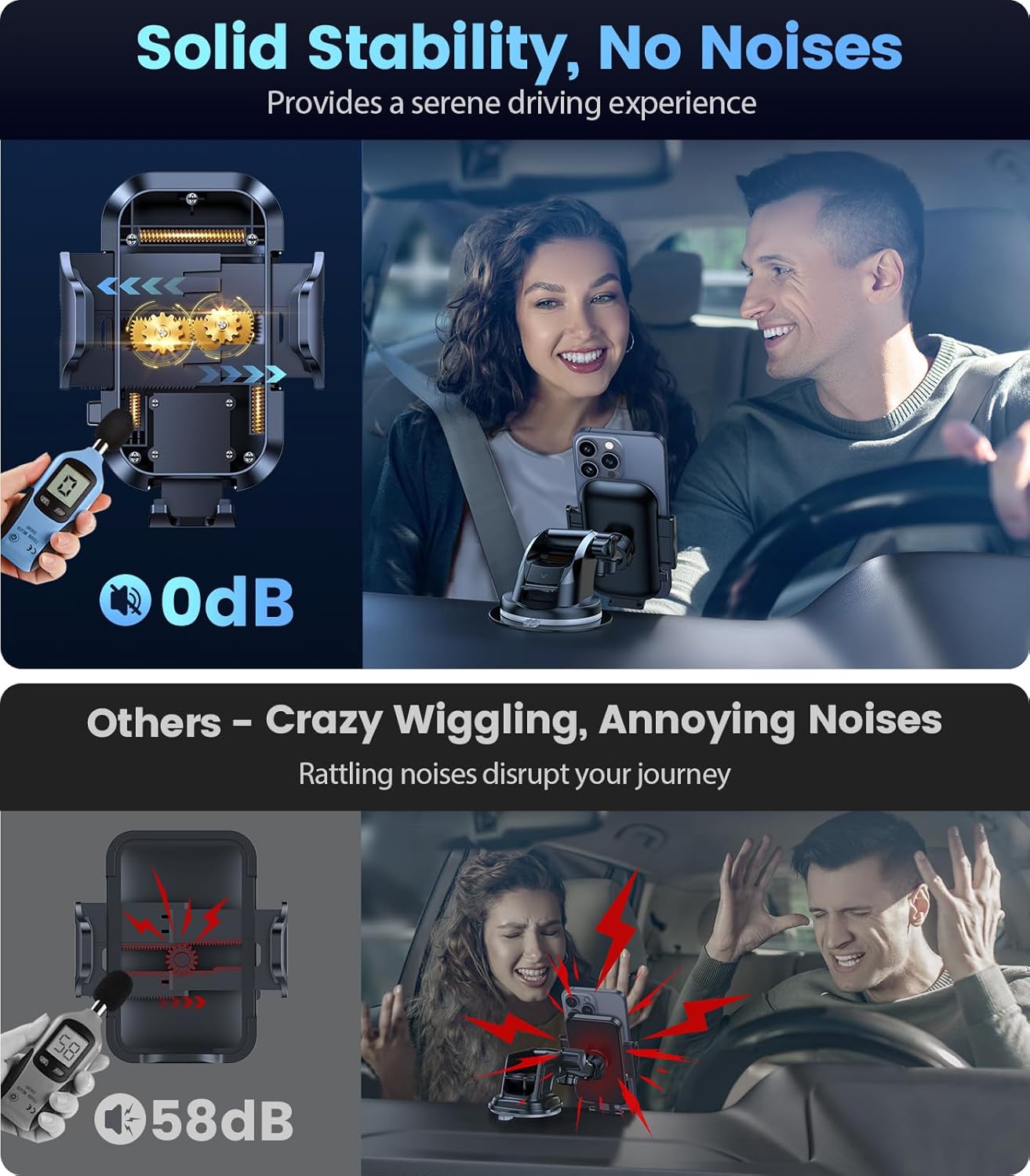 VICSEED True Military-Grade Phone Holders for Your Car [Upgraded 95+LBS Strongest Suction] Cell Phone Mount for Car Dashboard Windshield Vent Truck Boat Stand Adjustable for iPhone Android