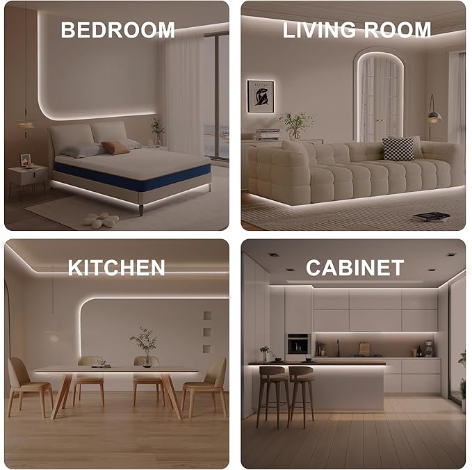 16.4ft COB Led Strip Light with Remote, 4000K Dimmable Bright Led COB Strip Light, White Continuous Led Strip Light for Mirror, Stair, Cabinet, Room