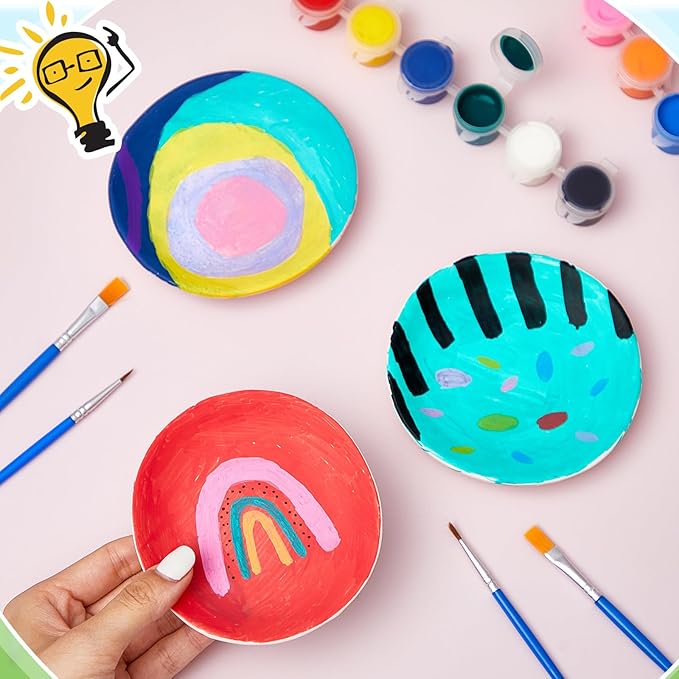 4 Sets Jewelry Dish Making Kit DIY Paint Your Own Ceramic Arts and Crafts Kit Make Your Own Jewelry Bowls Gifts for Birthday Gift Ideas (Round Plate)
