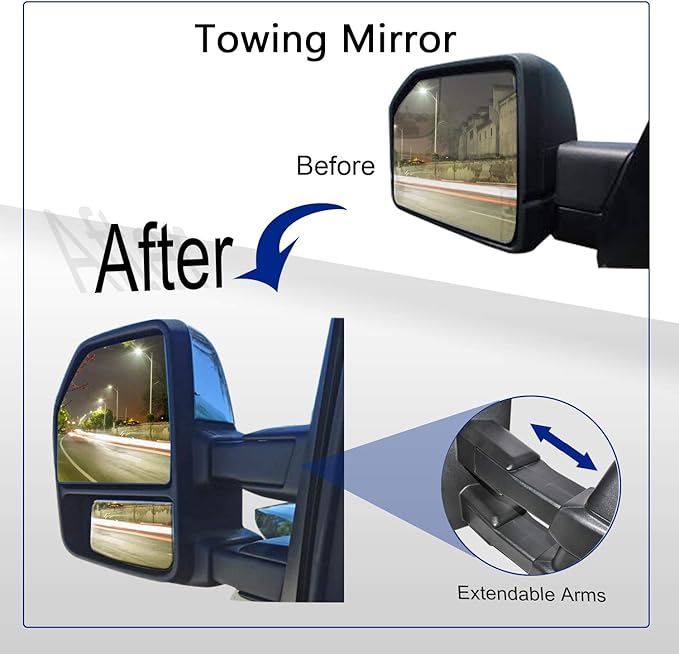 WLLW Towing Mirrors fit for Ford F150 Pickup Truck 2015 2016 2017 2018 2019, Chrome Cap Power Heated with Turn Signal - 8 Pin Plug
