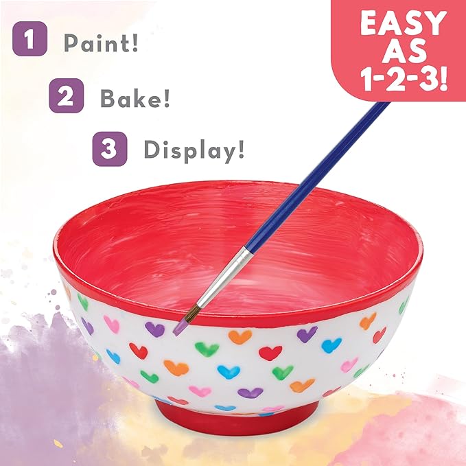 MindWare Paint Your Own Porcelain Bowls for Kids - DIY Craft Kit Makes 3 Bowls, Includes Paint and Brush