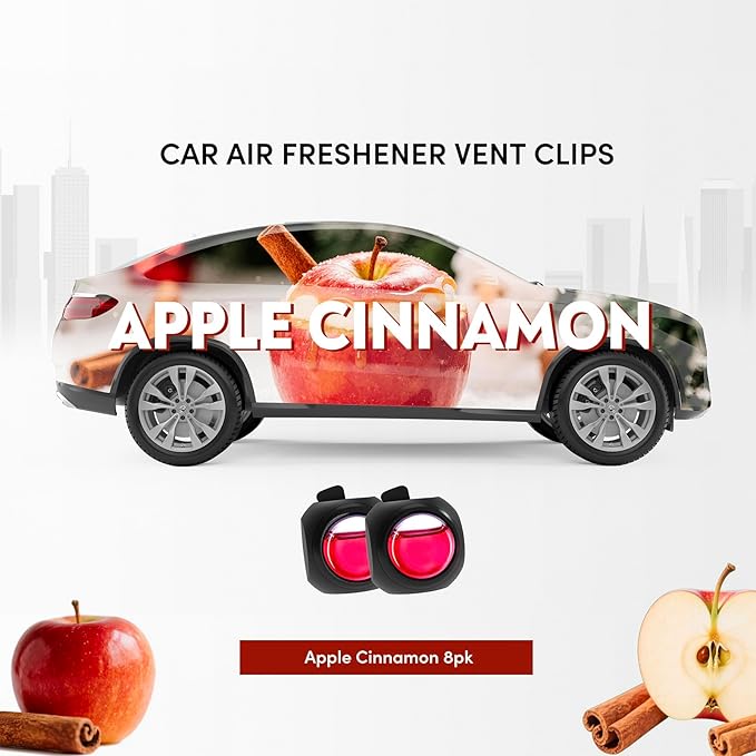 Car Air Freshener Vent Clips, 8 Pack, Provides Long-Lasting Scent, Up to 240 Days, Odor Eliminator (Apple Cinnamon)