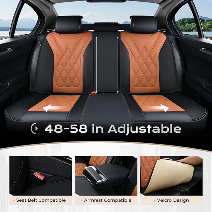Coverado Car Seat Covers Full Set, Seat Covers for Cars, Front Seat Covers and Back Seat Cover Waterproof Leather Automotive Seat Cover, Universal Car Interior Protectors Cushion for Most Cars