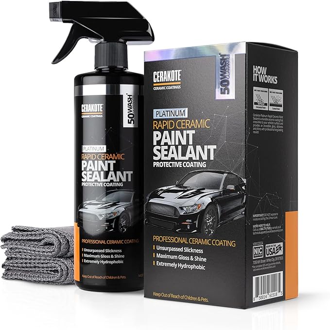 CERAKOTE® Platinum Rapid Ceramic Paint Sealant Spray - 14 oz Bottle - Maximum Gloss & Shine – Extremely Hydrophobic – Unmatched Slickness - Ceramic Spray Coating - 50 Wash Rating