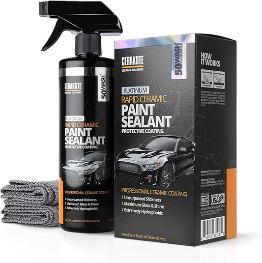 CERAKOTE® Platinum Rapid Ceramic Paint Sealant Spray - 14 oz Bottle - Maximum Gloss & Shine – Extremely Hydrophobic – Unmatched Slickness - Ceramic Spray Coating - 50 Wash Rating