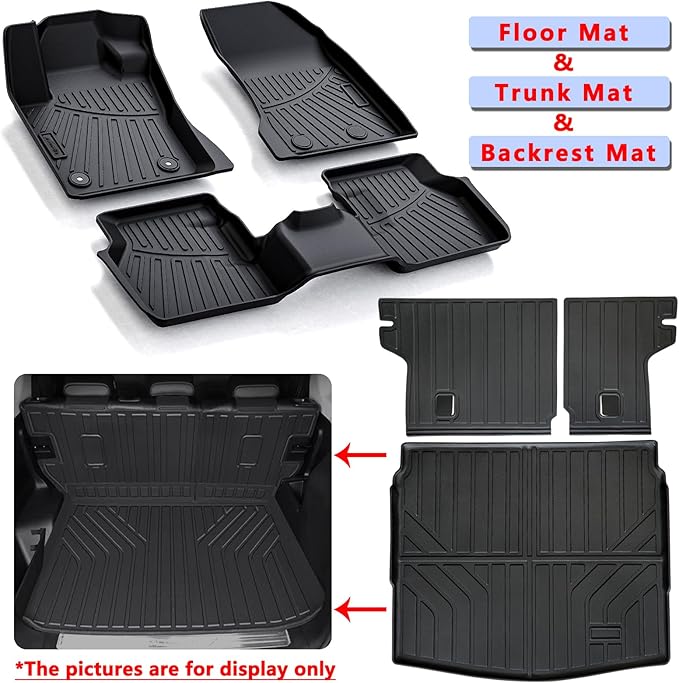 Floor Liners & Cargo Liners & Backrest Mat for 2017-2024 2025 Jeep Compass,TPE All Weather Protection Car Floor Mats with Trunk Mat Covering The Backrest
