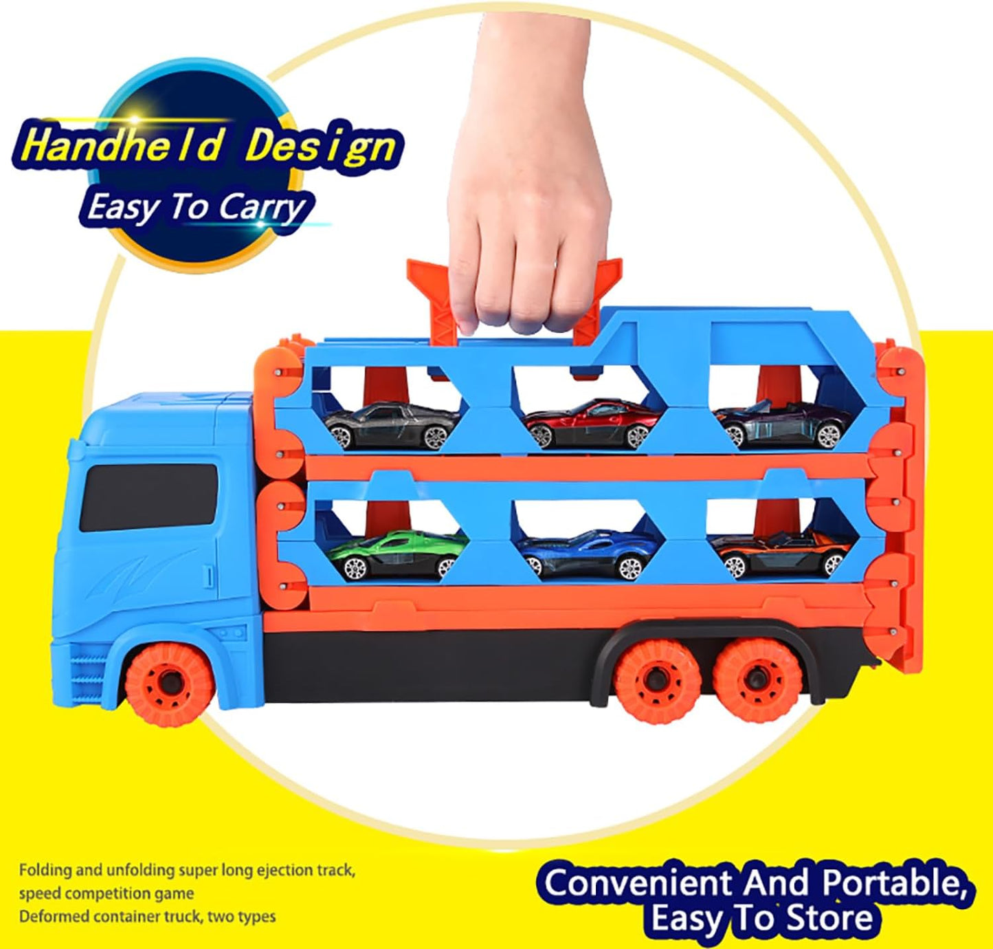 Toy Truck for Kids,Transport Truck with Cars,Garage Storage Toy,Portable Foldable Truck Toy with 59-FT Race Track and 8 Die-Cast Cars,Kids Toys Xmas Gifts for Age 3 4 5 6+ Years Old Boys Girls
