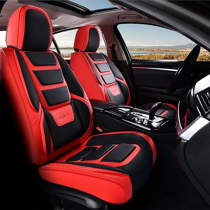 Coverado Car Seat Covers, Front Covers for Cars, Car Seat Cover Front Seats, Automotive Seat Cover, Waterproof, Leather Car Seat Cushion, Universal Interior Covers Seat Protectors for Most Cars Red