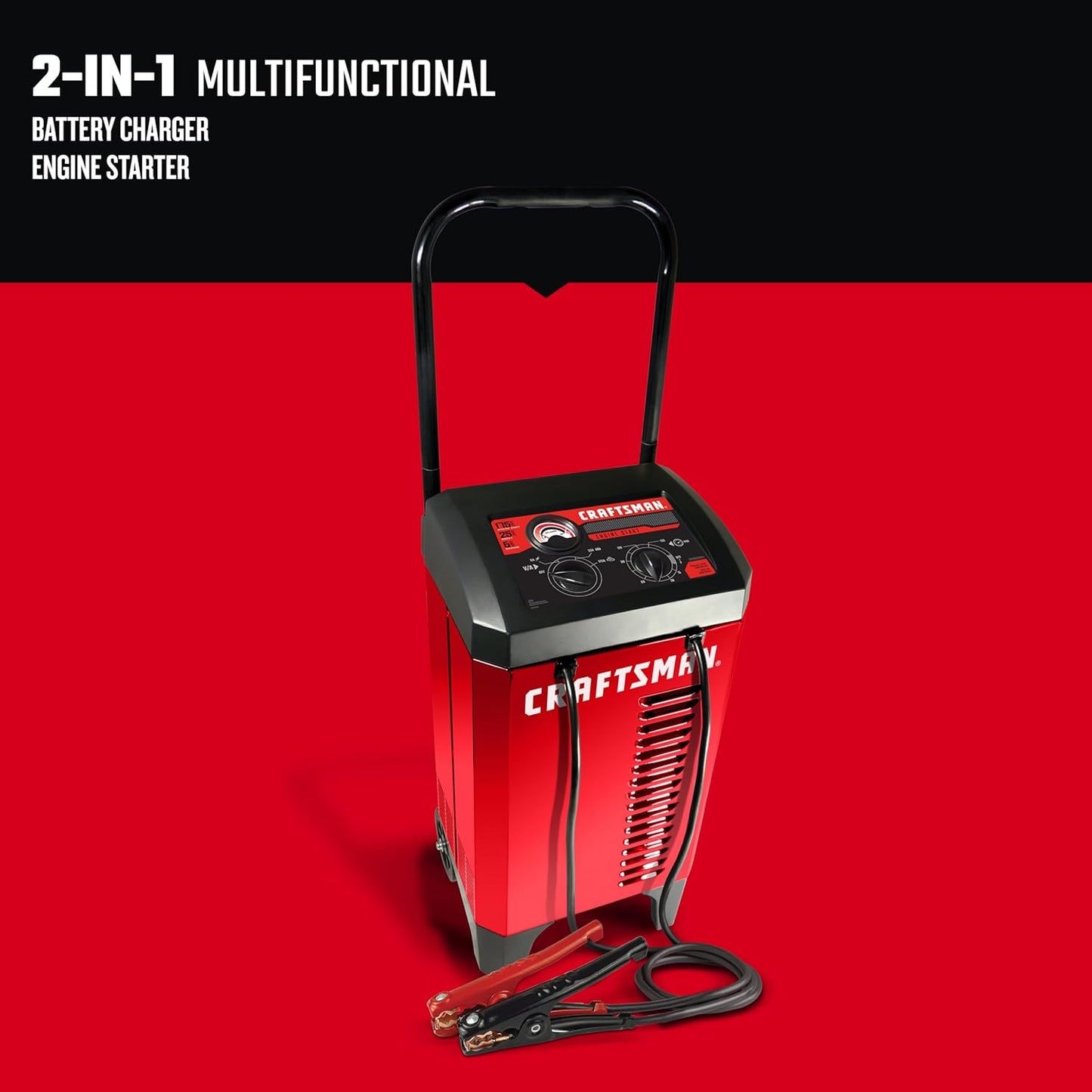 CRAFTSMAN Manual Wheeled 6A Battery Charger and 175A Engine Starter, 2-in-1 Solution for 12V Batteries, 25A Boost, Timer-Controlled, CMXCESM274, for Car, SUV, Truck, and Boat Batteries