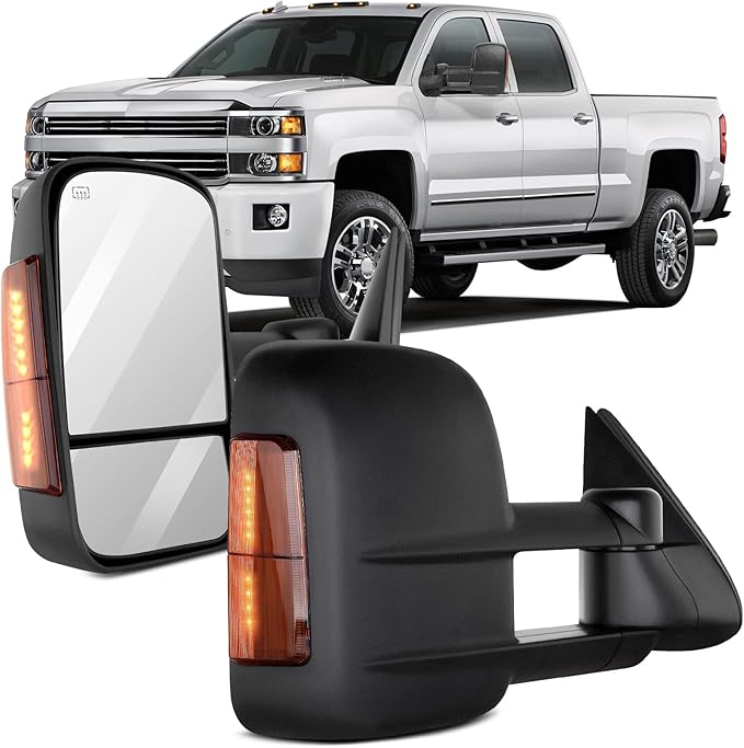 OCPTY Power Heated Towing Mirror Fit For Cadillac Escalade 2003-2006 For Chevy Avalanche 1500 2003-2006 Power Adjusted Heated Turn Signal Light Black Housing Textured Driver & Passenger Side