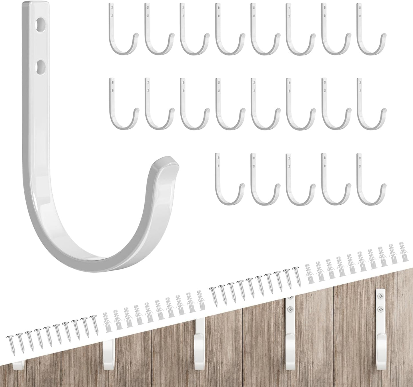 Wall Hooks for Hanging Towel/Coat - 22LB Screw in Metal Hanger Wall Mount, for Outdoor, Closet, Door, Bathrooms, for Backpack, Robe, White 20 Pack