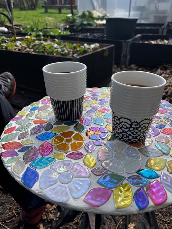 1.1LB Iridescent Leaves Ceramics Mosaic Tiles,Making Creative 3 Size Ceramic Mosaic Pieces for DIY Craft,Flowerpots,Vases,Cups,Garden Decor Mosaic Making Supplies (Green Flowers + Green Leaves)