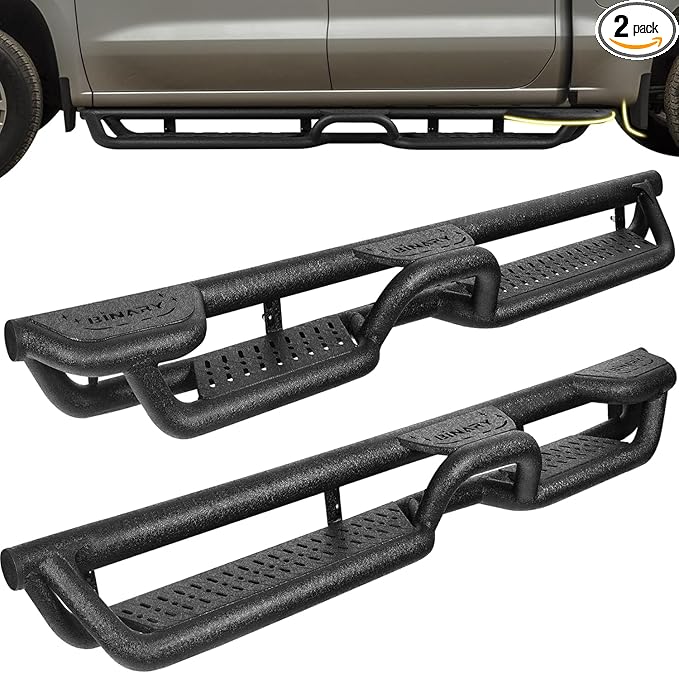 BINARY STAR Wheel to Wheel Running Boards Compatible with 2007-2018 Chevy Silverado/GMC Sierra 1500 Crew Cab, 07-19 Silverado/Sierra 2500 3500. Side Steps, 4-Steps Design Step Bars Nerf Bars.