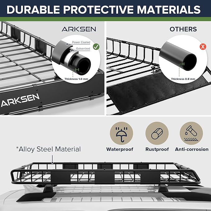ARKSEN 64 x 39 x 5 Inch Upgrade Universal Roof Rack - 150Lbs Capacity Heavy Duty Rooftop Cargo Carrier with Extension for Car, SUV & Pickup, Durable Steel, Easy Install, Spacious Storage