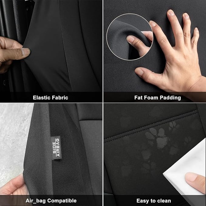 GIANT PANDA Neoprene Full Set Car Seat Covers for Toyota Rav4 Camry Corolla Prius, Leak-Proof & Waterproof Front&Rear/Back Car Seat Protector（Black）