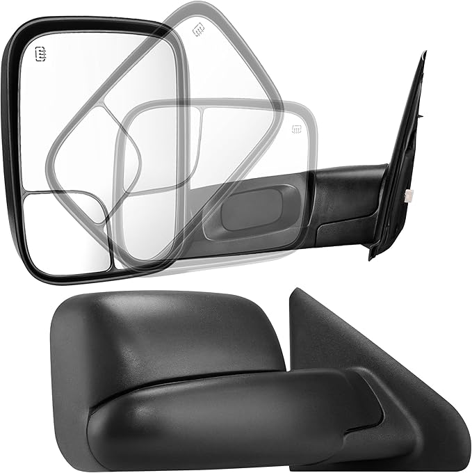 DWVO Side Towing Mirrors Compatible with 2002-2008 Dodge Ram 1500, 2003-2009 Dodge Ram 2500 3500 Pickup Truck, Power Heated Manual Folding Flip Up Pair Set