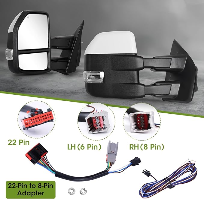 Towing Mirrors for F150 Ford Pickup 2015 2016 2017 2018 2019 2020 with Turn Signal & Running Lights, Spotlight, Heated Power Glass Pair Set (Painted White)