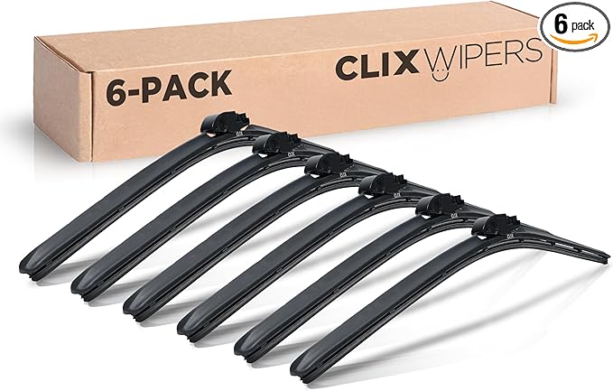 ClixWipers 22" 6-Pack: High Performance Premium Automotive Replacement Windshield Wiper Blades for Fleets & Business, Bulk Pack for All-Weather & Winter, Fits J-Hook, Pinch Tab & Top Button