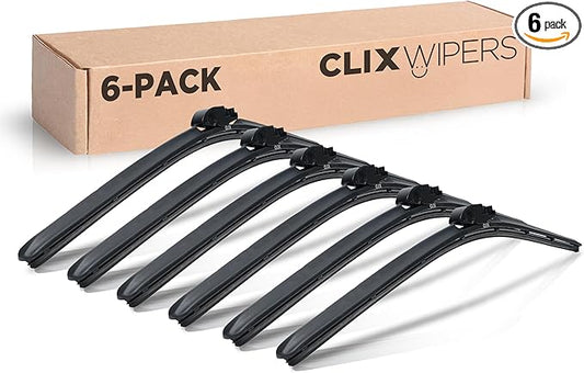 ClixWipers 14" 6-Pack: High Performance Premium Automotive Replacement Windshield Wiper Blades for Fleets & Business, Bulk Pack for All-Weather & Winter, Fits J-Hook, Pinch Tab & Top Button