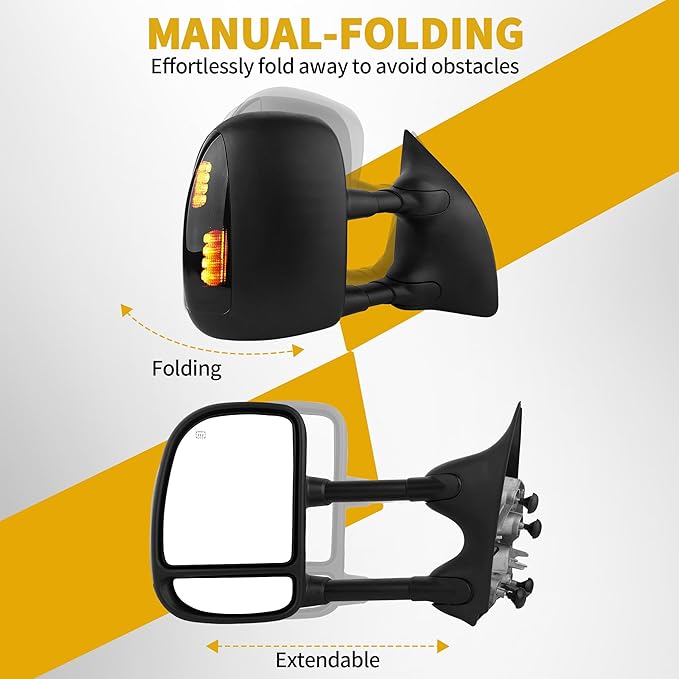 DWVO Side Towing Mirrors Compatible with 1999-2007 Ford F250 F350 F450 F550 Super Duty, 2001-2005 Ford Excursion, Tow Mirror with Manual Folding Telescoping, Pair Set