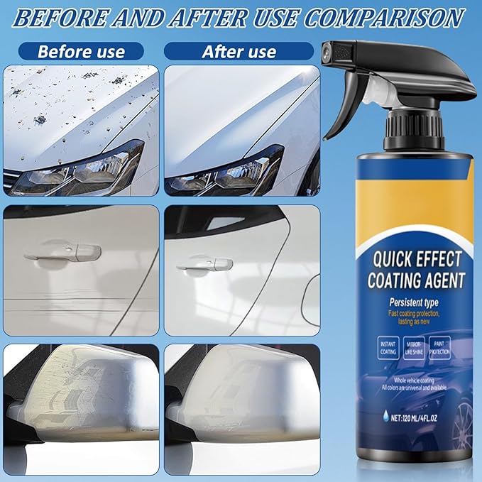 Car Quick Effect Coating Agent Spray, Car Scratch Wax Coating Spray, Suitable for All Cars (2PCS)