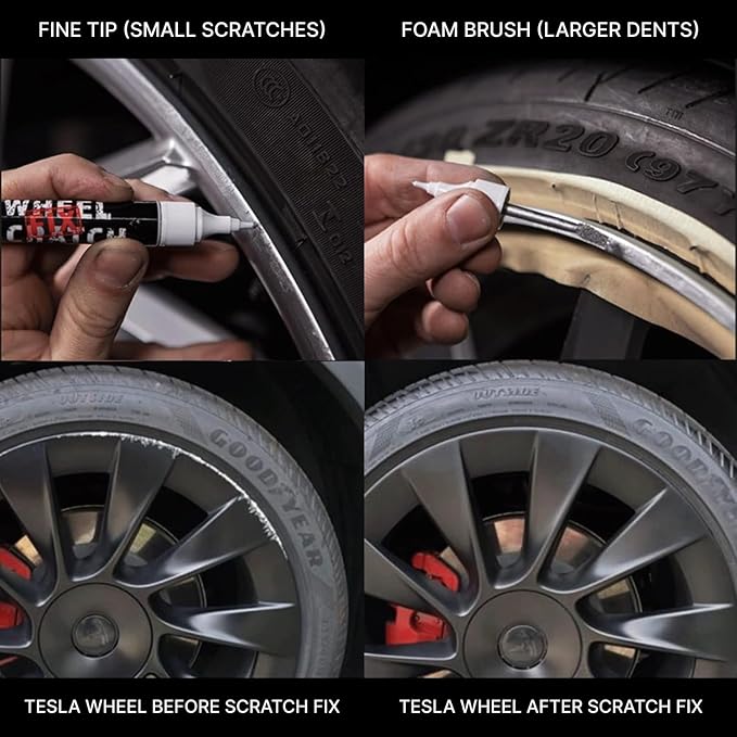 Wheel Scratch Fix® Gloss Black Rim Touch Up Paint, Wheel Scratch Repair Kit, Alloy Curb Rash Repair Kit, Rim Touch Up Pen, Universal Wheel Paint, DIY Alloy Rim Repair (Gloss Black)