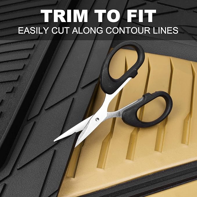 CAR PASS Heavy Duty Rubber Car Mats, Deep Dish Car Floor Mats All Weather, Car Mats Full Set 4-Piece Trim to Fit for Sedans SUVs Trucks, Waterproof Anti-Slip Automotive Mats, V12 Black Champagne Gold