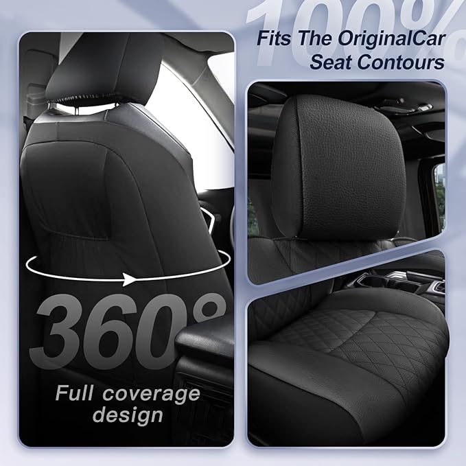 GIANT PANDA Front Seat Covers for Jeep Wrangler JL 2018-2024 Sport Sahara Rubicon Unlimited Willys,Faux Leather Seat Protectors (2 Pack, Black)