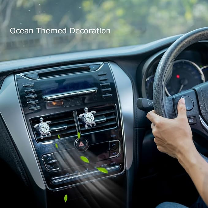 Sea Turtles Car Accessories,2pcs Turtle Air Vent Clips Car Air Fresheners,Glamorous White Silver Ocean Beach Themed Car Interior Decoration,Refillable Outlet Diffuser