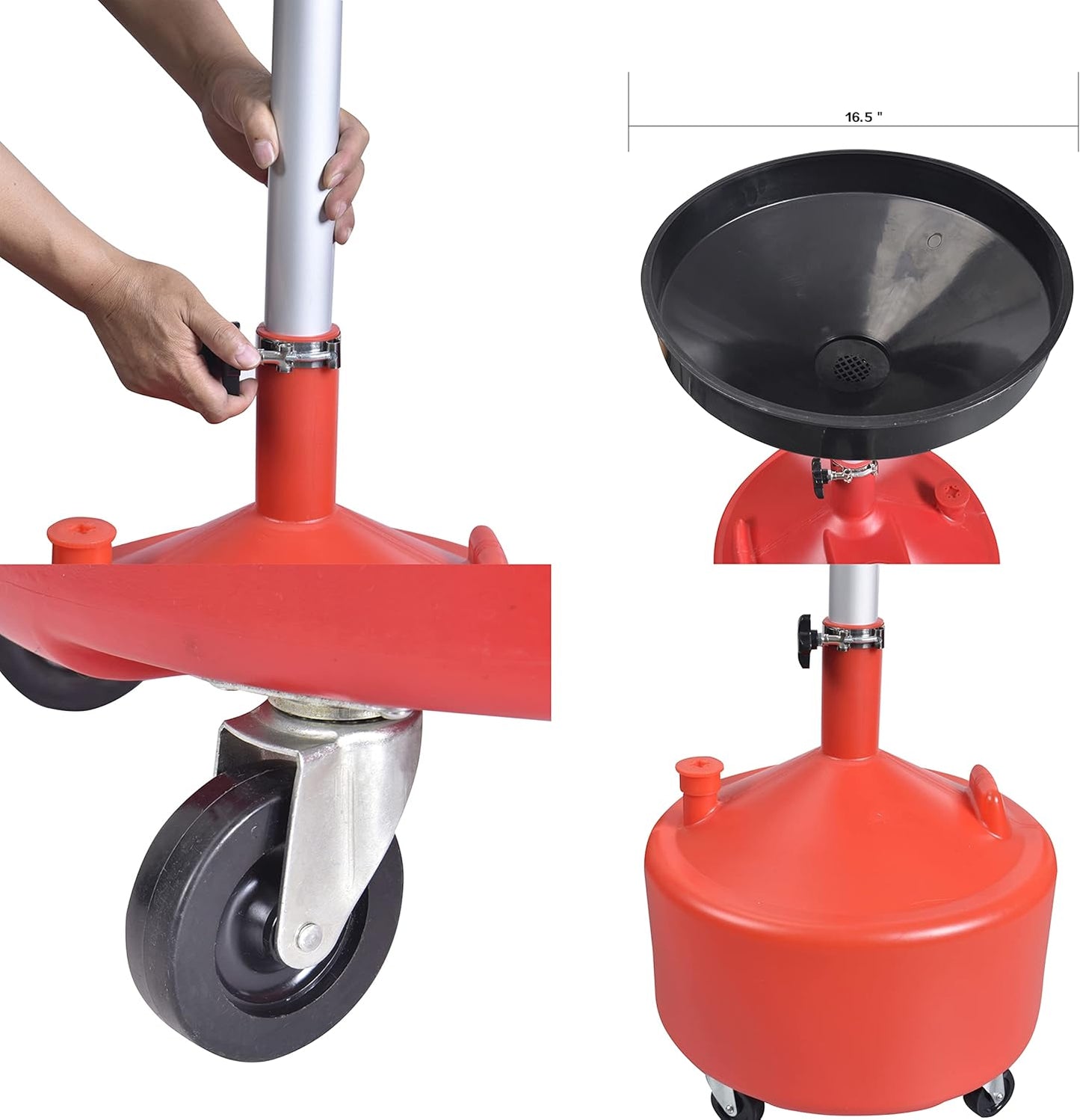 PONO 8 Gallon Portable Upright Oil Drain | Easily Recycle Automotive Waste Fluids | Adjustable Funnel Height | Use with Car Lifts | 16.5 Inch Funnel w/Built-in Strainer | Industrial Fluid Drain Tank