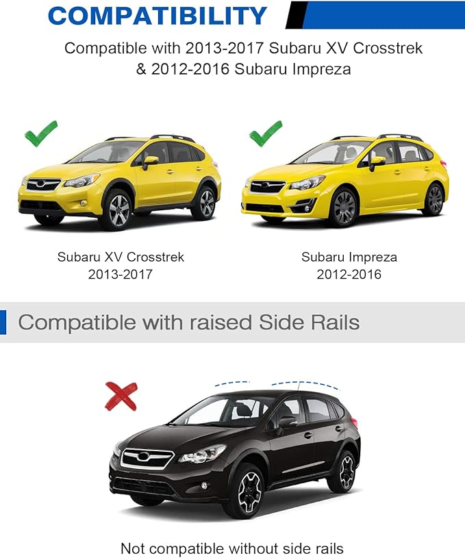300lbs Lockable Roof Rack Cross Bars Compatible with 2013-2017 Subaru XV Crosstrek & 2012-2016 Impreza, Heavy Duty Aluminum Roof Rails Crossbars Cargo Canoe Black Rooftop Cargo.