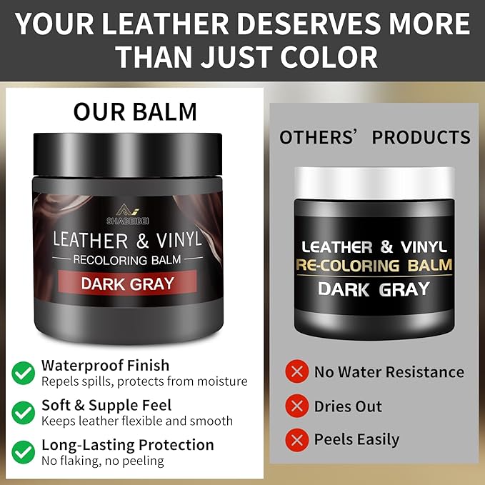 Leather Recoloring Balm with 100ml Mink Oil, Dark Gray Leather Repair Kit and Scratch Remover for Furniture, Car Seats, Sofas, Dye & Restorer for Couches, Vinyl, PU, Faux