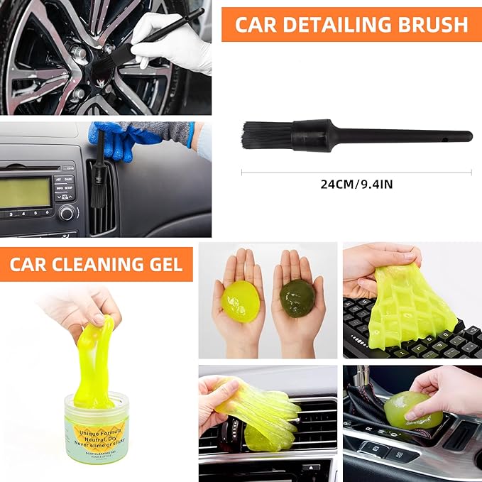 Car Cleaning Kit with Storage Bag, Car Washing Kit 16 Pcs, Car Detailing Kit with Wash Mitt Sponge Towels, Car Wash Mitt, Detailing Brushes, Exterior and Interior Car Washing Set