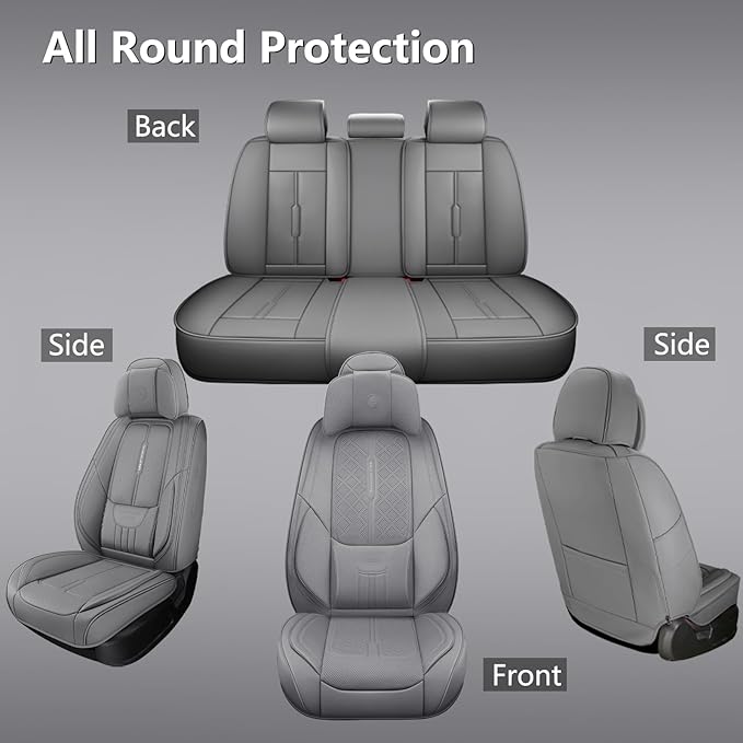 NS YOLO Universal Fit Full Coverage Leather Car Seat Covers for Cars,SUVs and Pick-up Trucks, Car Seat Protector,Automotive Seat Covers Full Set,Car Seat Cushion,Grey Seat Cover for 5 Seats