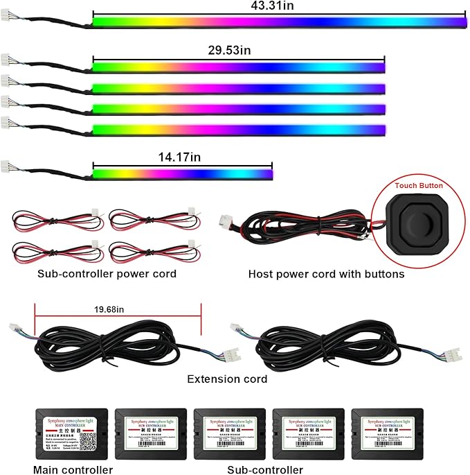Dreamcolor Acrylic Interior Car Lights, AMKI Car LED Strip Light with Bluetooth APP, Car Ambient Lighting Kit with RGB 6 in 1 and 175 inches 593 LEDs, 16 Million Colors Sound Activated Car Neon Lights